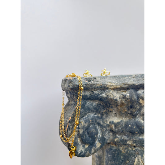 Gold Bow Earrings & Bracelet