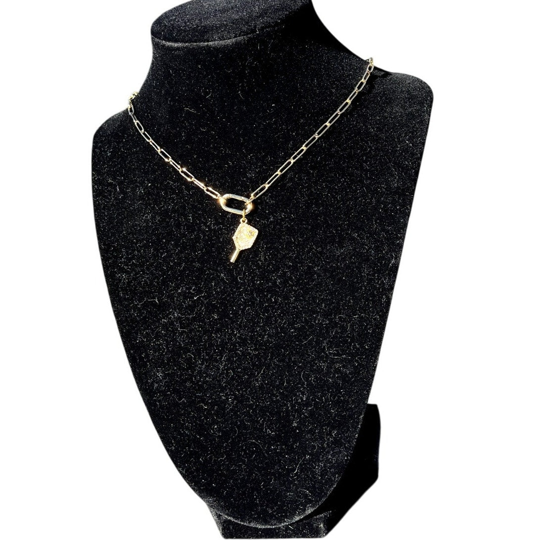 Gold Pickleball Charm with CZ diamond details