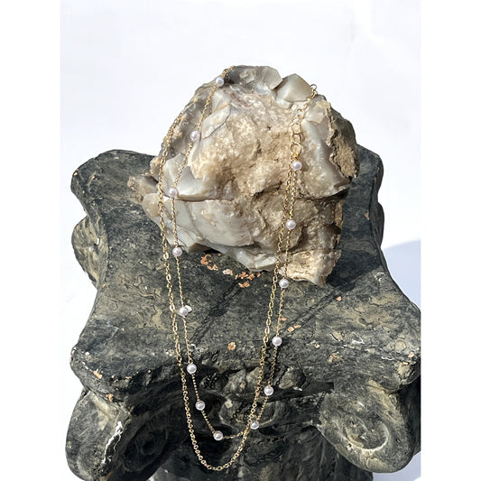 Delicate Double Strand Gold and Pearl Necklace