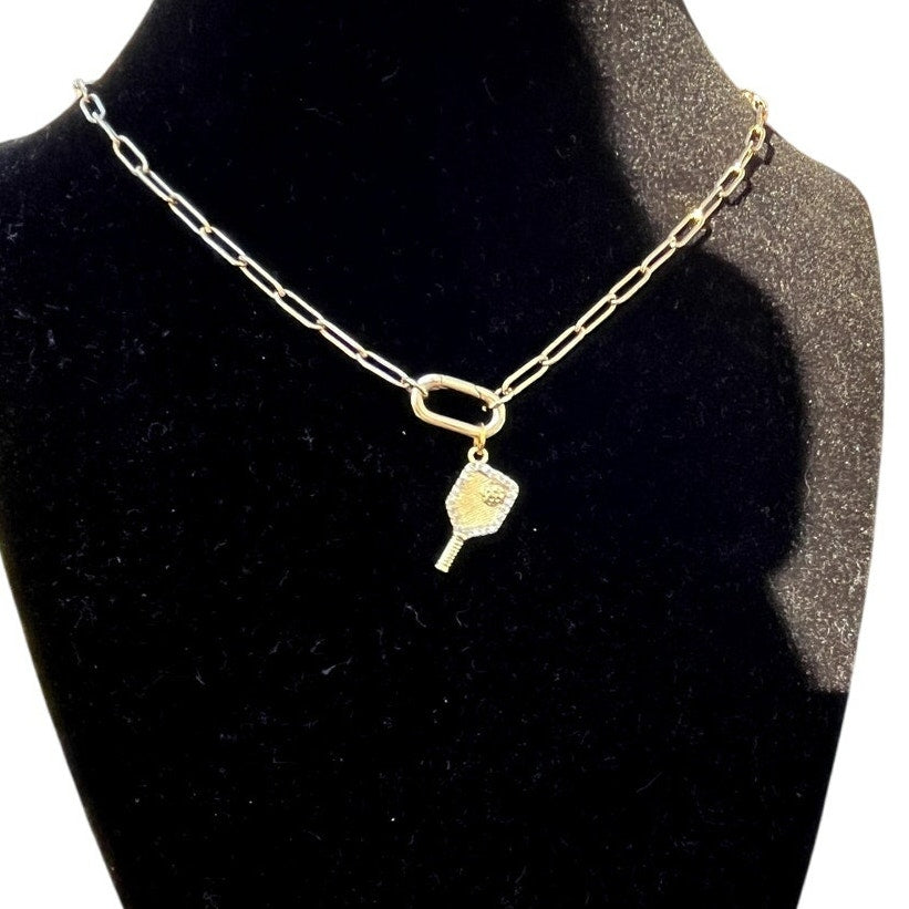 Gold Pickleball Charm with CZ diamond details