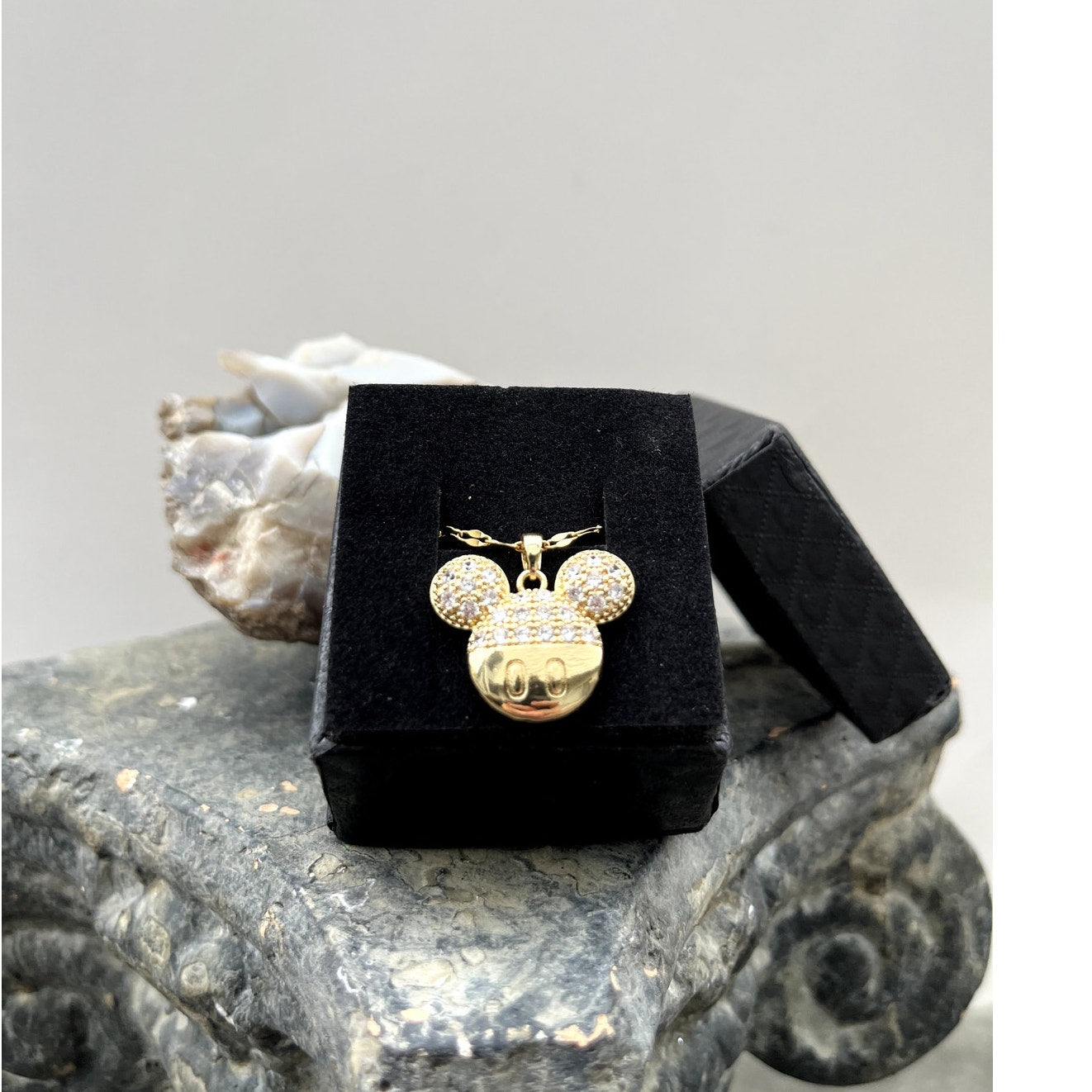 Gold Mickey Necklace, CZ diamonds add darling details