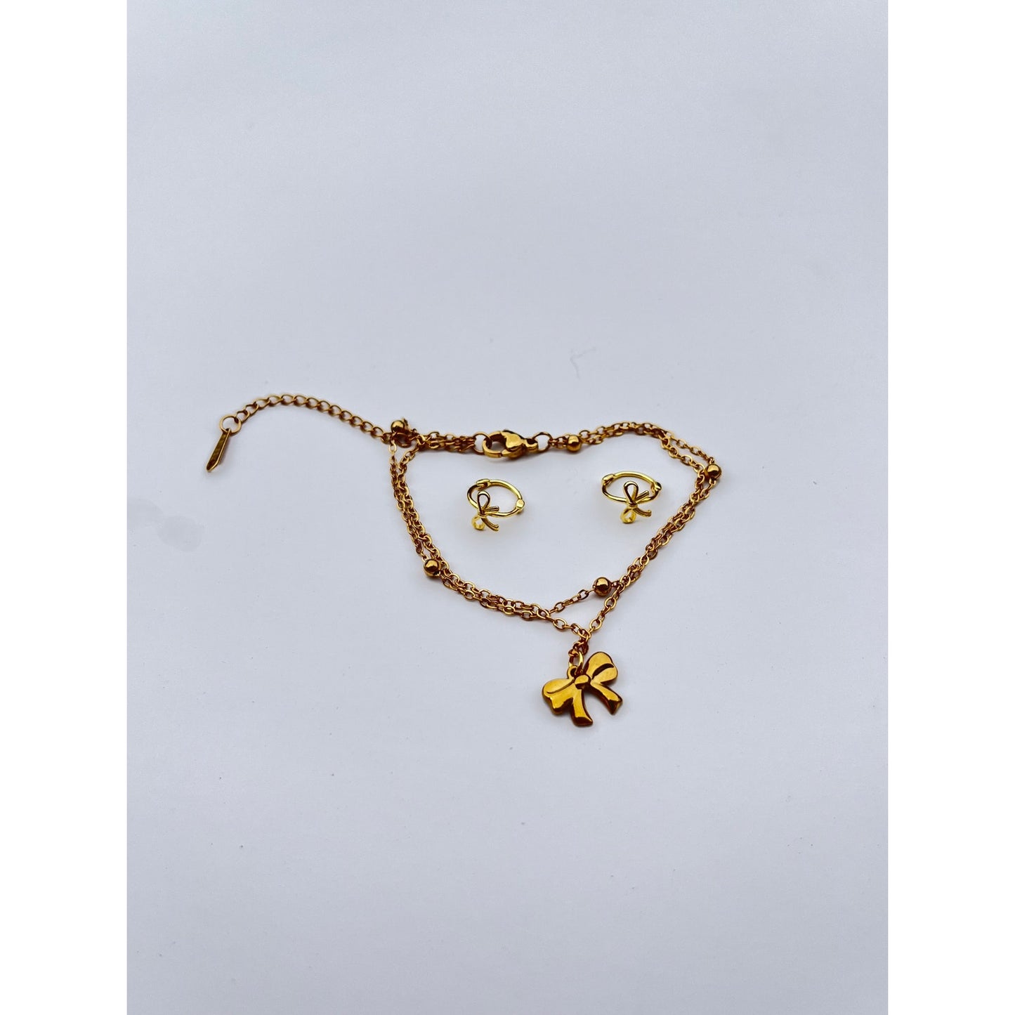 Gold Bow Earrings & Bracelet