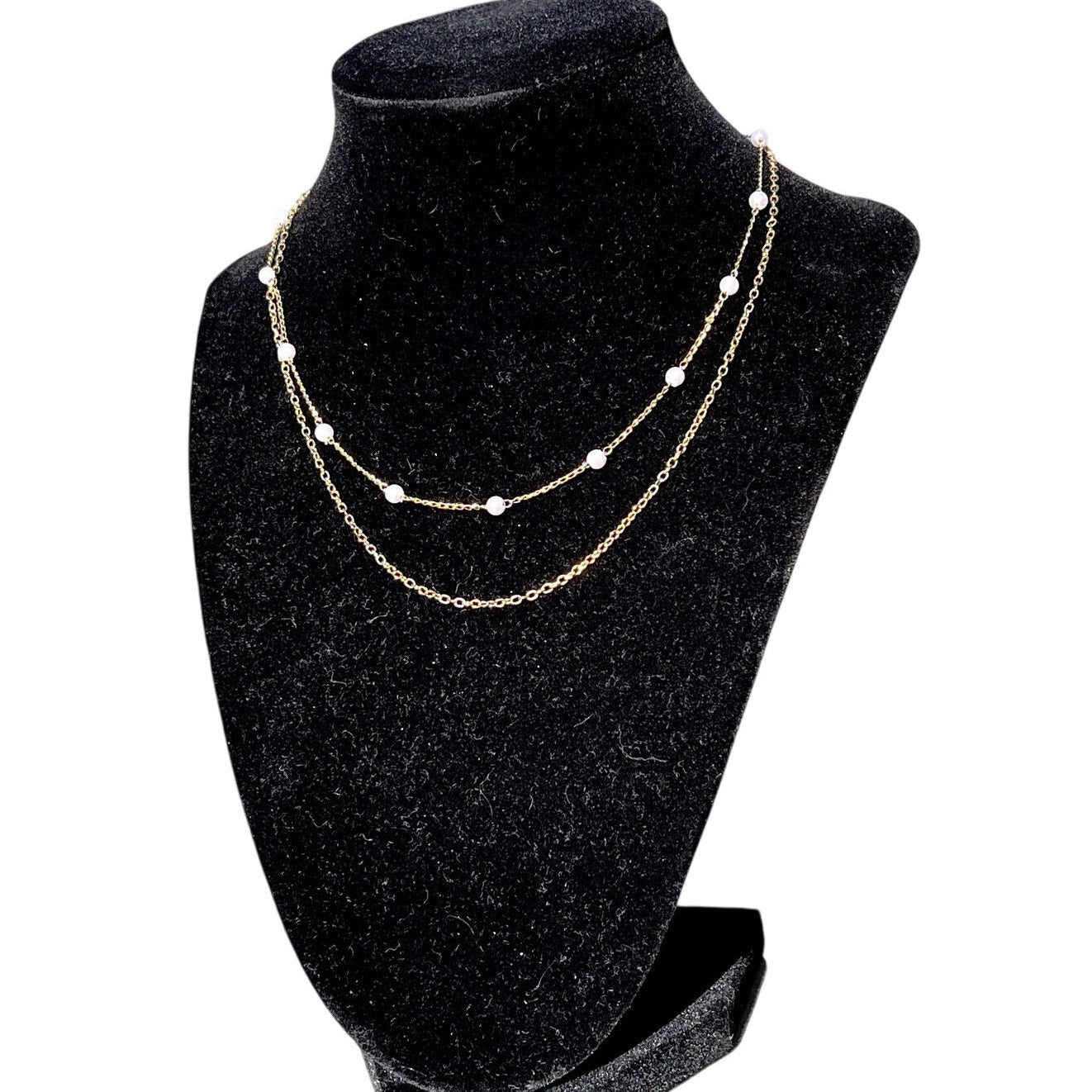 Delicate Double Strand Gold and Pearl Necklace