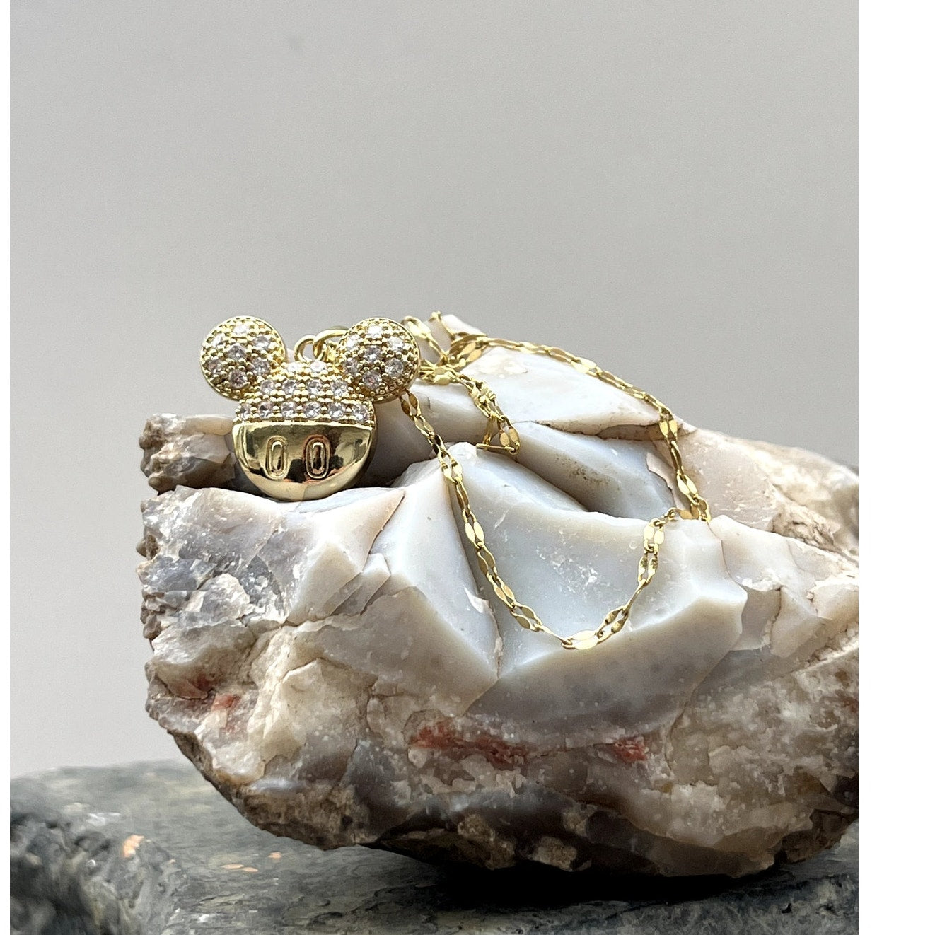 Gold Mickey Necklace, CZ diamonds add darling details