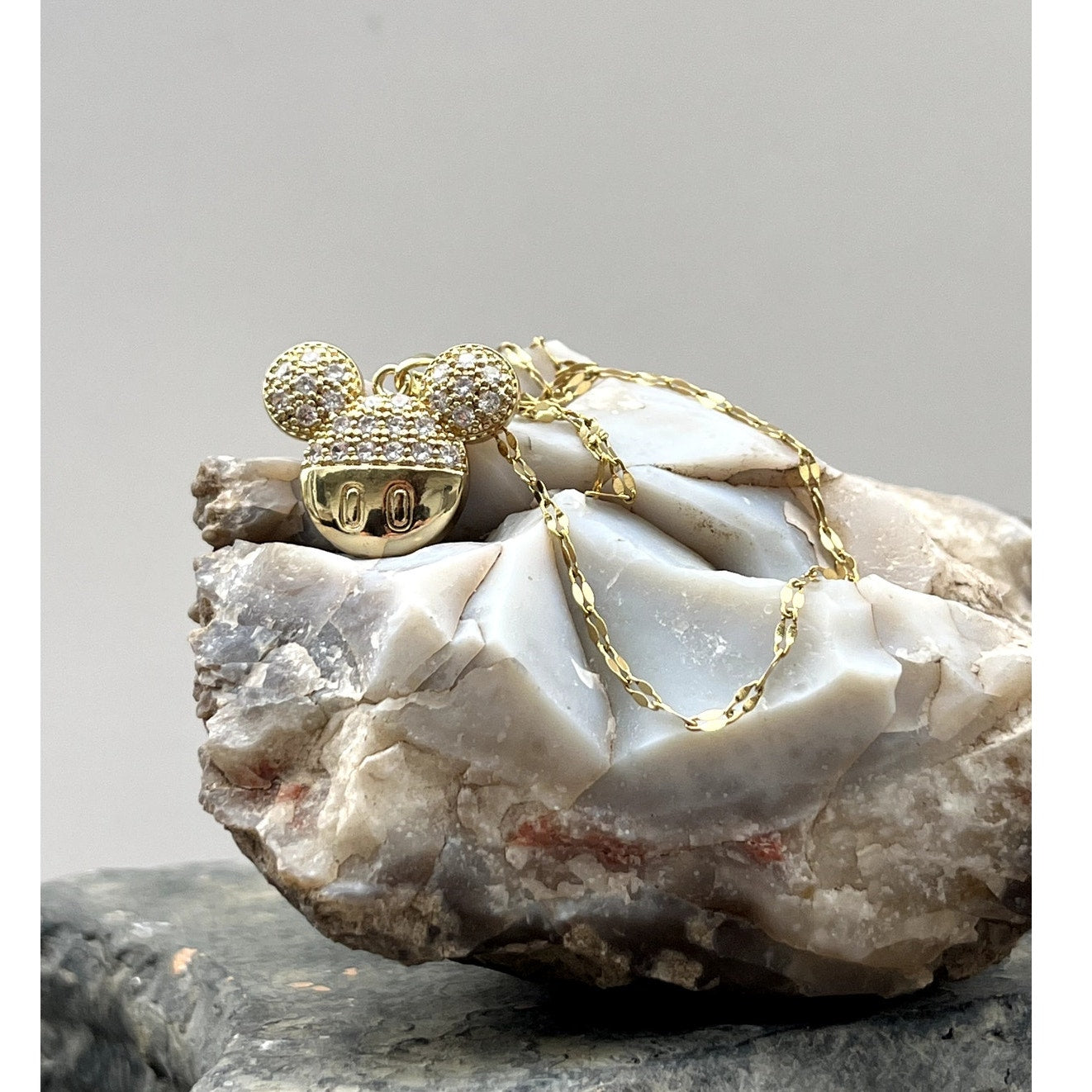 Gold Mickey Necklace, CZ diamonds add darling details