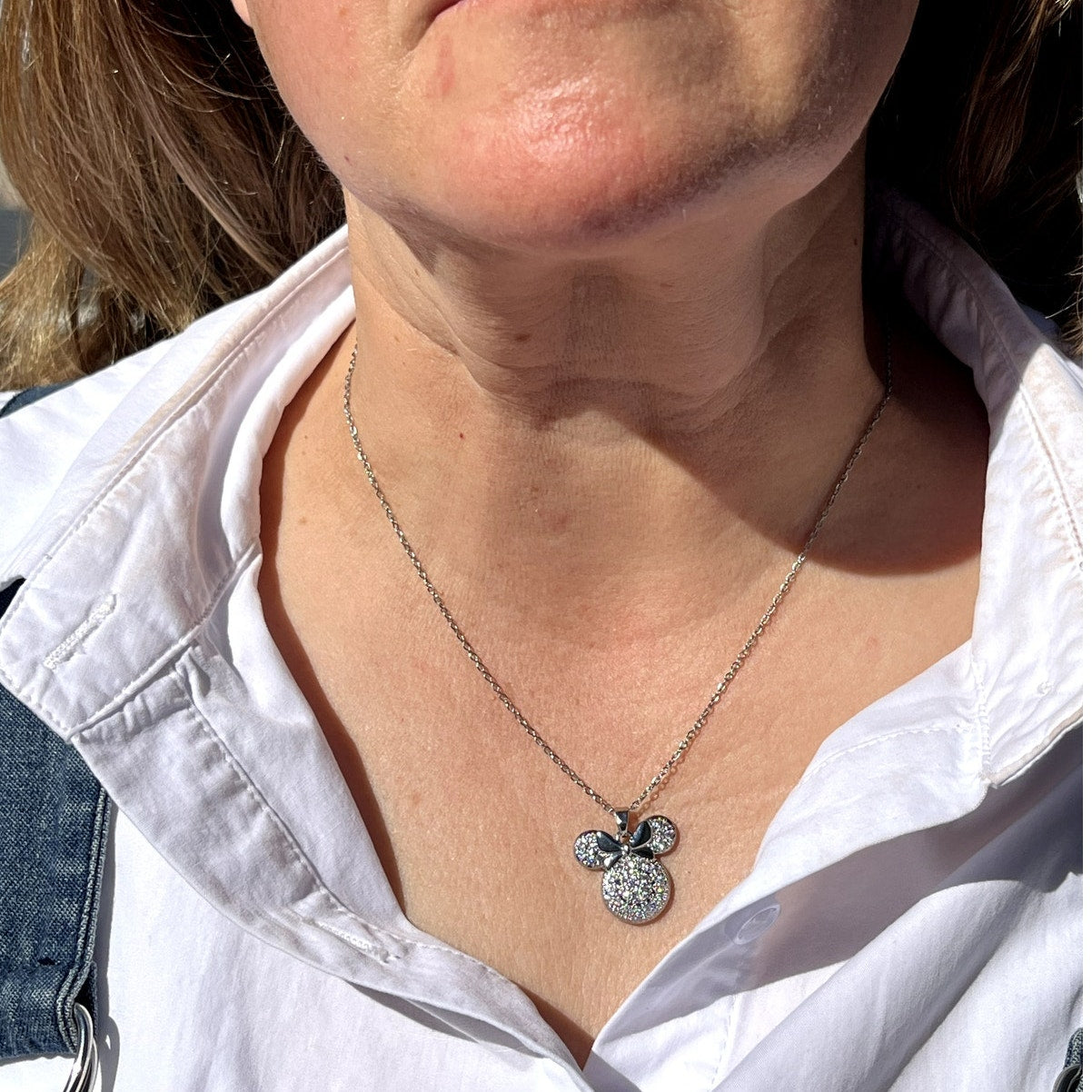 Silver Minnie Necklace with CZ Diamonds