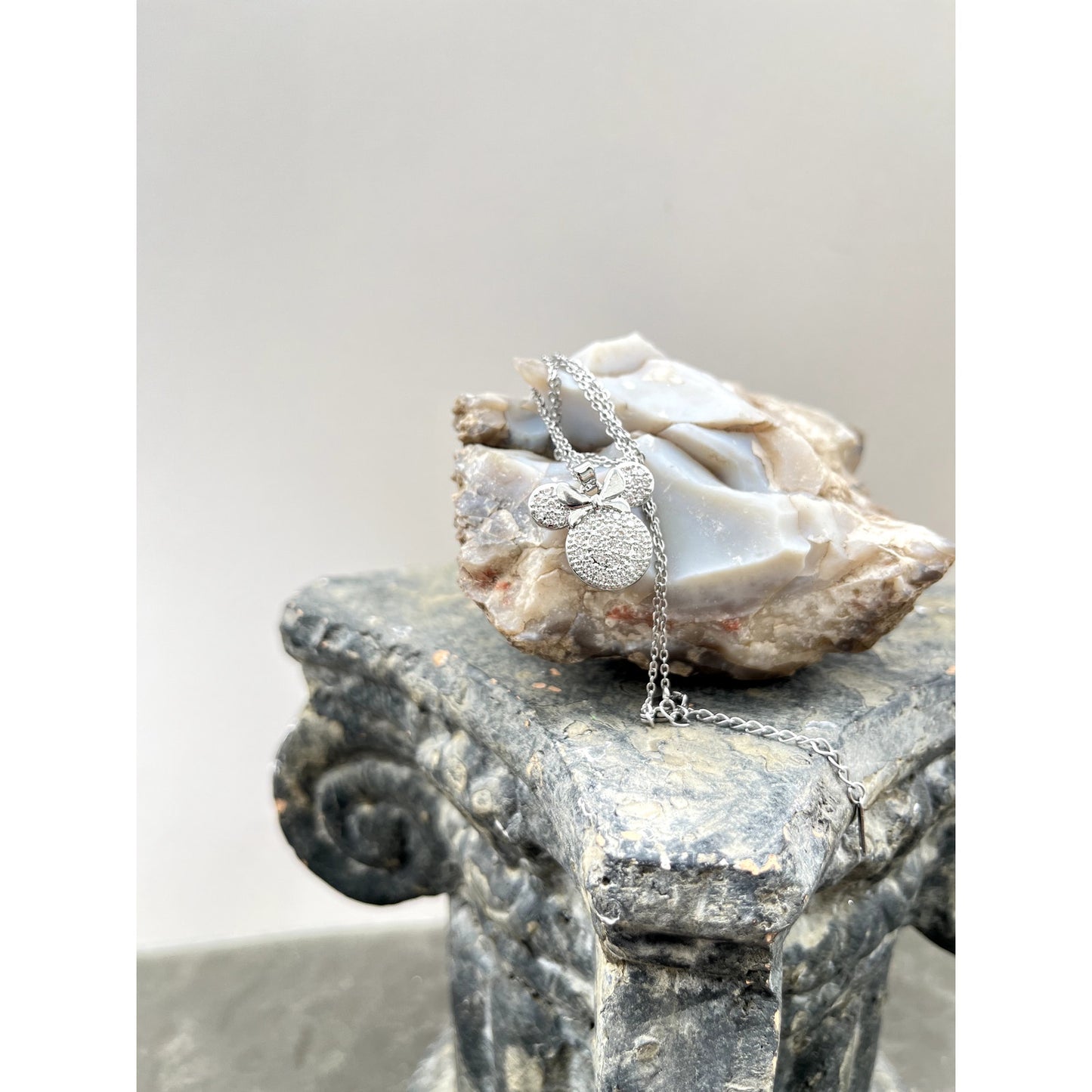 Silver Minnie Necklace with CZ Diamonds