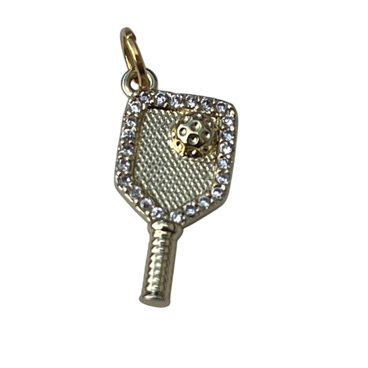 Gold Pickleball Charm with CZ diamond details