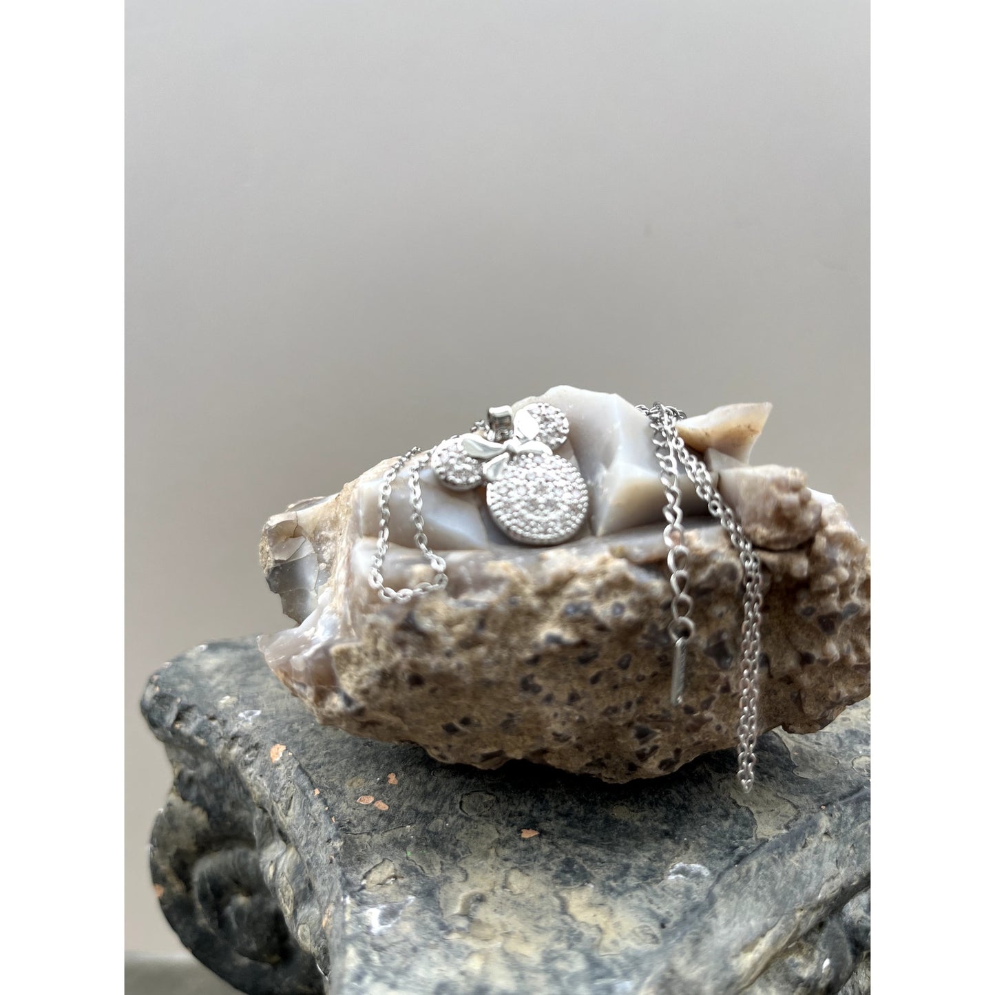 Silver Minnie Necklace with CZ Diamonds