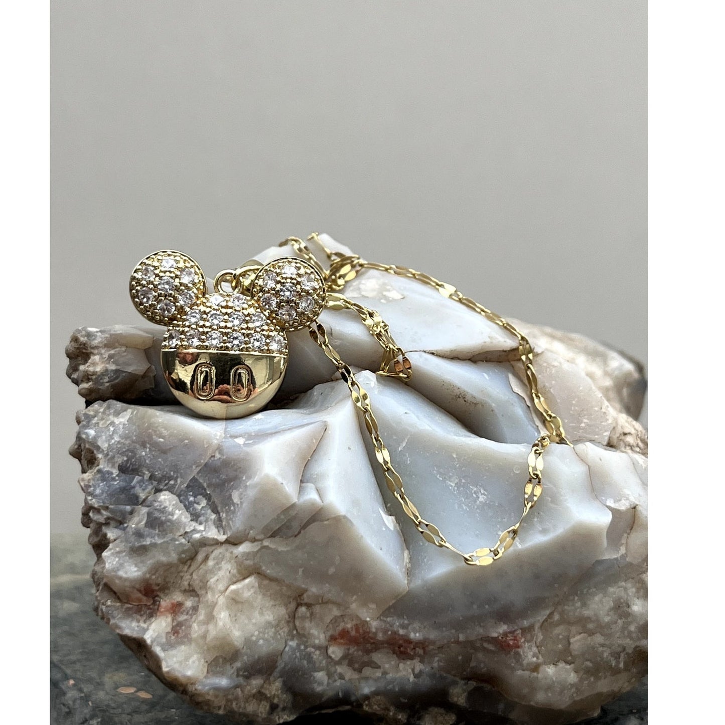 Gold Mickey Necklace, CZ diamonds add darling details