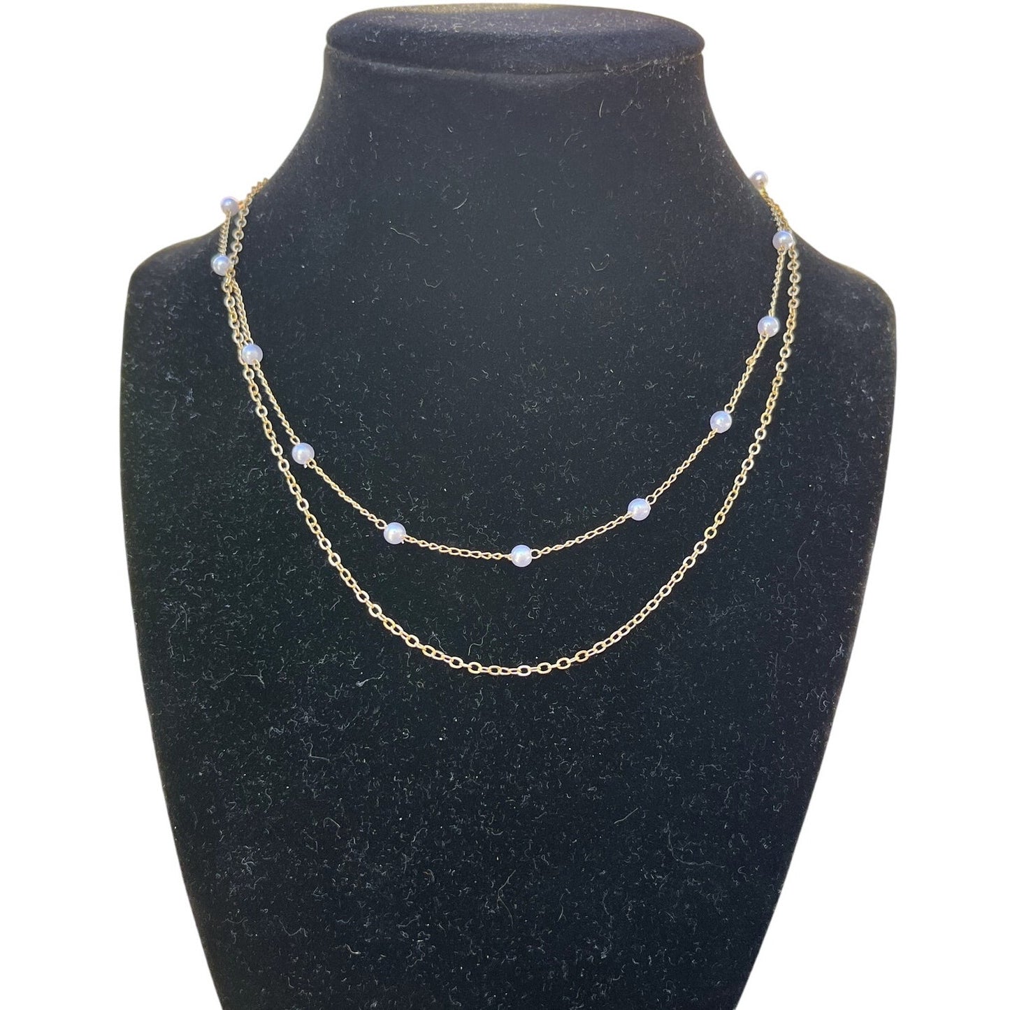 Delicate Double Strand Gold and Pearl Necklace