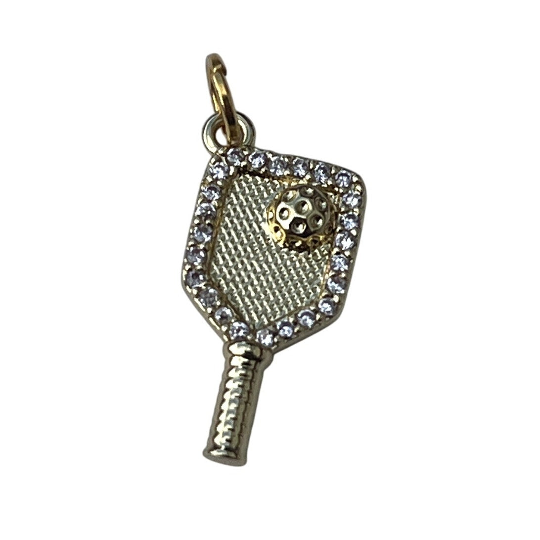 Gold Pickleball Charm with CZ diamond details
