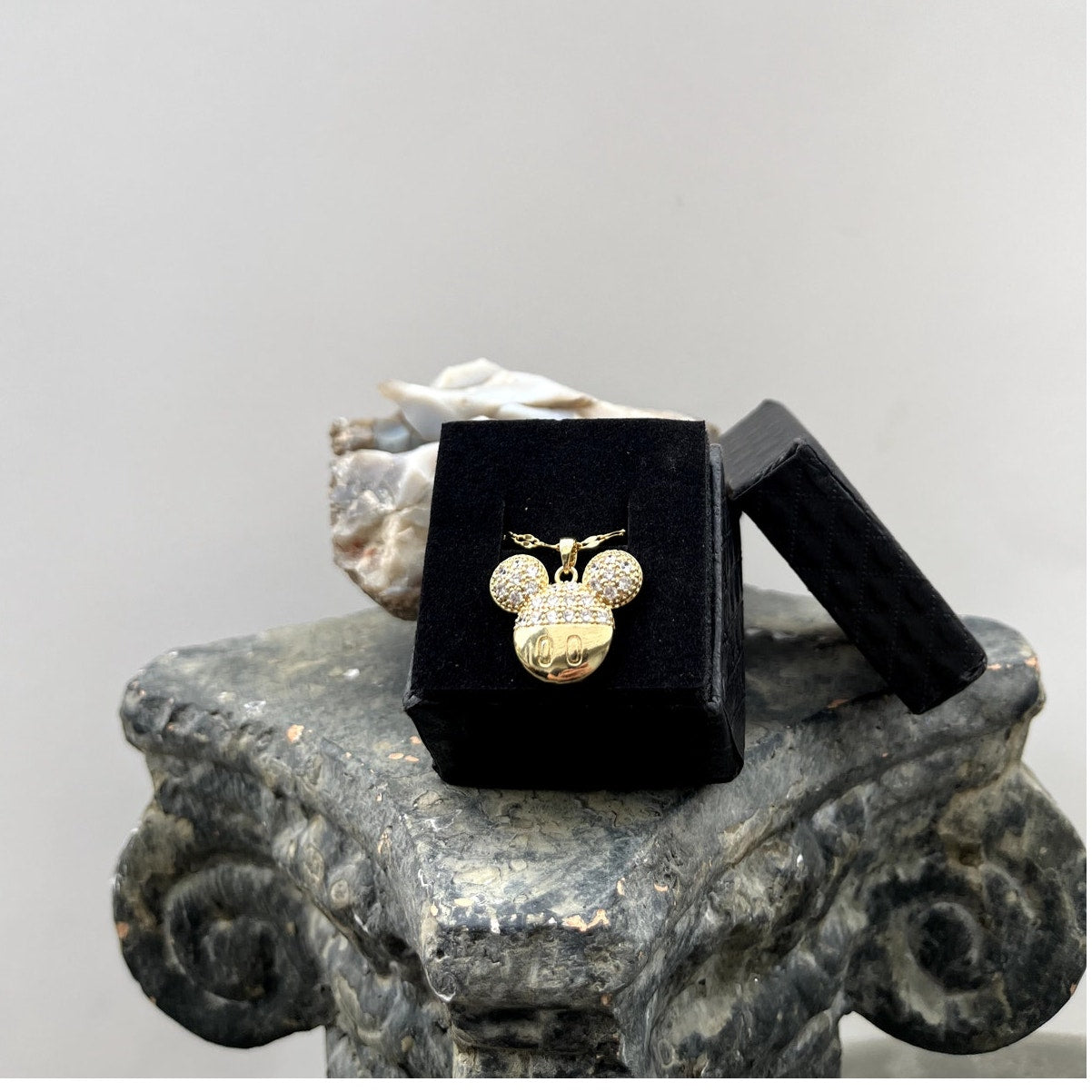 Gold Mickey Necklace, CZ diamonds add darling details