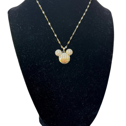 Gold Mickey Necklace, CZ diamonds add darling details