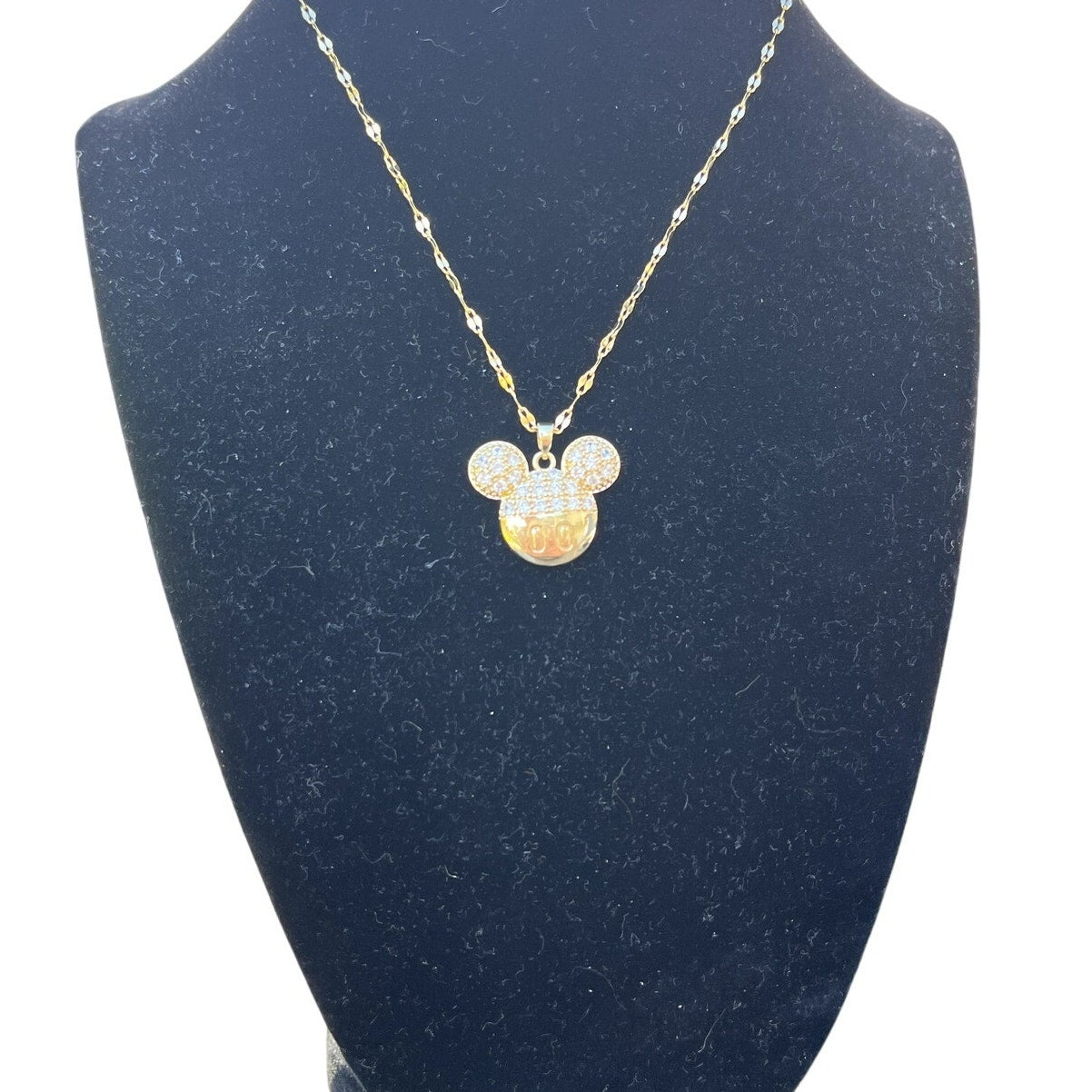 Gold Mickey Necklace, CZ diamonds add darling details