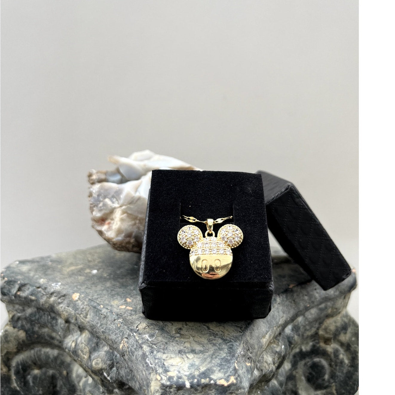 Gold Mickey Necklace, CZ diamonds add darling details